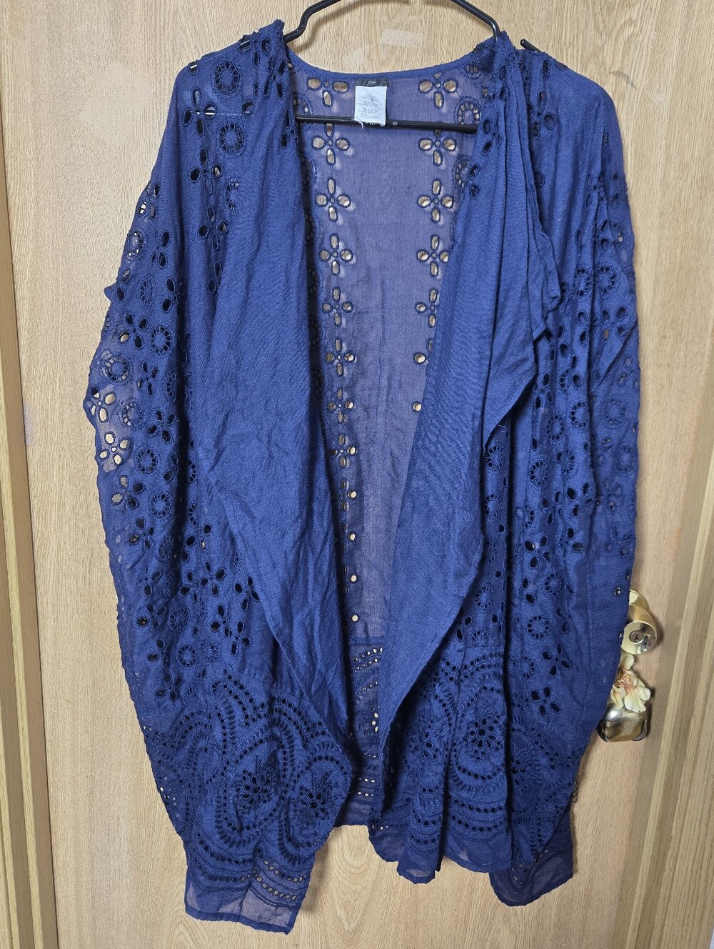 J.Crew Cotton Blend Navy Eyelet Lace Lightweight Draped Boho Kimono